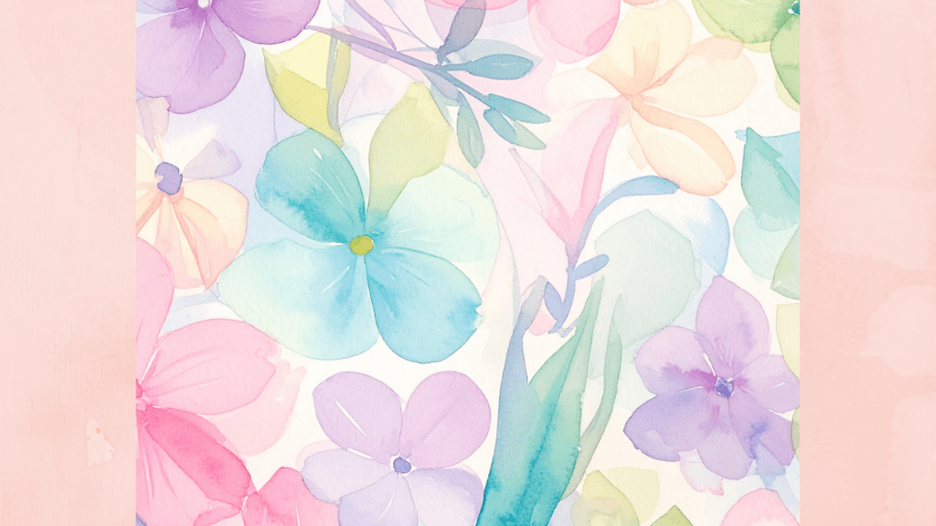 Decorative image of painted flowers on a pink background.